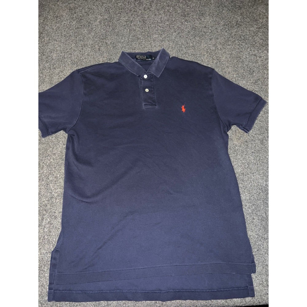 Polo Ralph Lauren Mens Medium Navy Blue Cotton Short Sleeve Pony Logo Polo Shirt